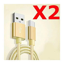 Little Boutik X2 Câble Metal Nylon Renforcé Chargeur USB Type C 1,5m Tréssé Couleur Or Compatible Samsung LG Sony Wiko Blackberry Motorola As