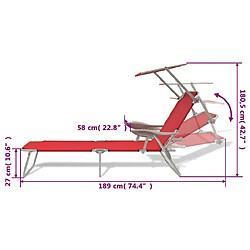 vidaXL Chaise longue avec auvent Acier Rouge pas cher