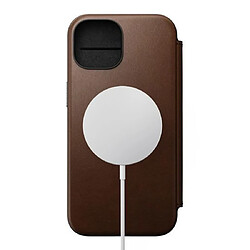 Nomad Étui Folio pour iPhone 15 Magsafe avec Porte-cartes en Cuir Moderne Marron