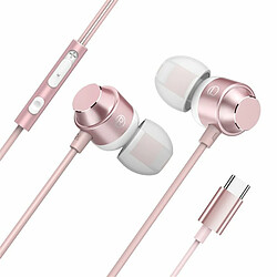 Casque Type-C Compatible Pour 9 8 7 Pro P50 Pro Fil Contrôle Basse Écouteurs Magnétiques Avec Microphone Or Rose 