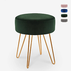 Ahd Amazing Home Design Tabouret rembourré repose-pieds pouf rond en velours design Holoserica, Couleur: Vert foncé