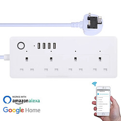 Wewoo Prise Electrique Connectée 4 x ports USB + 4 x UK Plug Jack 13A Max Output Télécommande WiFi de courant intelligente Fonctionne avec Alexa et Google Home, AC 100-240V,