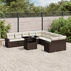 vidaXL Salon de jardin et coussins 11 pcs marron résine tressée 