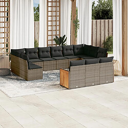 vidaXL Salon de jardin avec coussins 13 pcs gris résine tressée