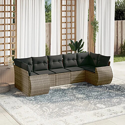 vidaXL Salon de jardin avec coussins 7 pcs gris résine tressée