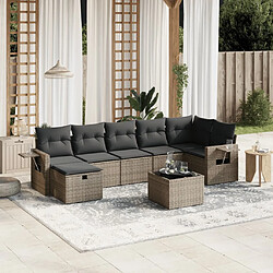 vidaXL Salon de jardin 8 pcs avec coussins gris résine tressée