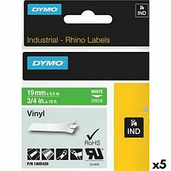 Ruban Laminé pour Etiqueteuses Rhino Dymo ID1-19 19 x 5,5 mm Blanc Vert Autocollants (5 Unités)