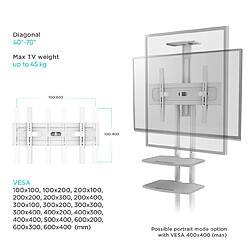 ONKRON Support TV Mobile sur Roulettes pour 40 - 70 Pouces TVs, Chariot TV Support Roulant Poids jusqu'à 45,5 kg - Meuble TV Roulette VESA 100x100 - VESA 600x400/Support TV Roulettes TS1552-W Blanc