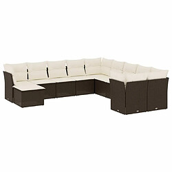 vidaXL Salon de jardin et coussins 11 pcs marron résine tressée