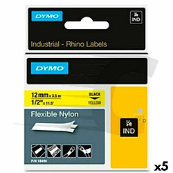 Ruban Laminé pour Etiqueteuses Rhino Dymo ID1-12 Jaune Noir 12 x 3,5 mm Autocollants (5 Unités) 