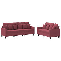 vidaXL Ensemble de canapés 2 pcs avec coussins Rouge bordeaux Tissu