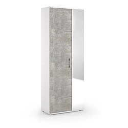 Alter Armoire polyvalente avec 1 porte avec miroir, 100% Made in Italy, Meuble Ã  chaussures d'entrÃ©e avec 1 tiroir et 6 Ã©tagÃ¨res internes, Range-chaussures moderne, 72x37h195 cm, Couleur Ciment et Blanc