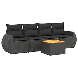 vidaXL Salon de jardin 5 pcs avec coussins noir résine tressée