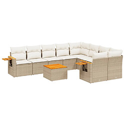 vidaXL Salon de jardin avec coussins 10 pcs beige résine tressée