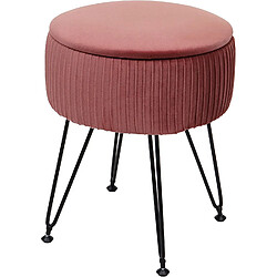 Decoshop26 Tabouret avec compartiment de rangement Ø 33cm aspect velours rose cadre noir TABO04016 