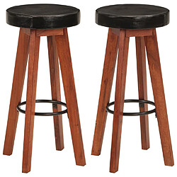 vidaXL Tabourets de bar 2 pcs Cuir véritable et bois d'acacia solide 