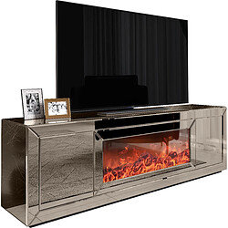 Vivenla Meuble TV design avec cheminée artificielle intégrée en miroir bronze 200 cm de largeur collection Fibramu FIBRAMU