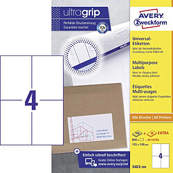 Avery 800 Etiquettes Autocollantes Multi-usages (4 par Feuille) - 105x148mm - Impression Laser - Jet d'Encre - Blanc (3483) 