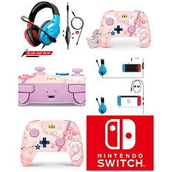 Power A CASQUE PC NINTENDO SWITCH ROUGE ET BLEU + Manette sans fil Bluetooth Améliorée Switch- Princess Peach Plaid