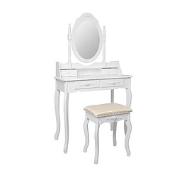 ML-Design Table de maquillage blanc table de coiffeuse avec miroir et tabouret moderne MDF pas cher