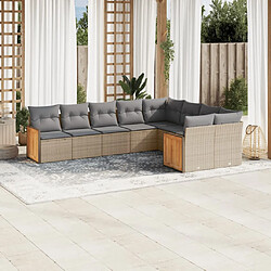 vidaXL Salon de jardin avec coussins 9 pcs beige résine tressée 