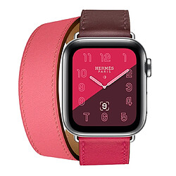 Wewoo Bracelet de poignet en cuir bicolore à double boucle pour Apple Watch séries 3 et 2 et 1 42 mmvin rouge + rose foncé + pâle 