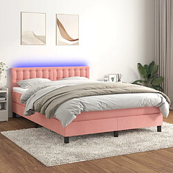 Sommier à lattes et LED,Cadre à lattes de lit avec matelas pour Adulte Rose 140x190 cm -MN20514