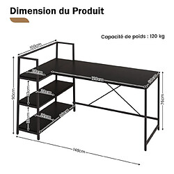 Acheter Helloshop26 Bureau d'angle réversible avec étagère rangement table ordinateur en forme l avec bibliothèque 148 x 100 x 90 cm noir 20_0005651