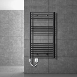 LuxeBath Radiateur électrique pour salle de bain Sahara 750x1200 mm Anthracite raccord latéral droit & résistance 900W thermostat 