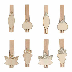 Rico 16 pinces double-clip en bois feuilles or-argent