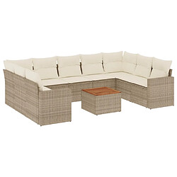 vidaXL Salon de jardin avec coussins 10 pcs beige résine tressée