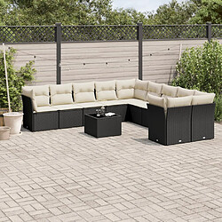 vidaXL Salon de jardin 11 pcs avec coussins noir résine tressée 