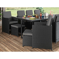 Bestmobilier Fira - Salon de jardin encastrable 12 places - en résine tressée - Noir avec coussins gris + housse de protection