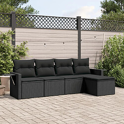 vidaXL Salon de jardin 5 pcs avec coussins noir résine tressée 