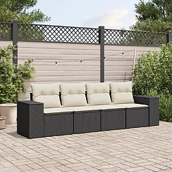 vidaXL Salon de jardin 4 pcs avec coussins noir résine tressée 