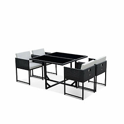 Table de jardin en résine 4 places – FIRENZE 4 – coloris noir, coussins blancs, table encastrable | sweeek