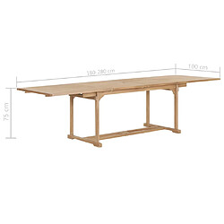 vidaXL Table extensible de jardin 180-280x100x75 cm Teck solide pas cher