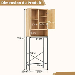 Avis Helloshop26 Armoire de rangement au-dessus des toilettes 175 cm organiseur autoportant au-dessus des toilettes avec portes et etagères en rotin naturel 20_0007691