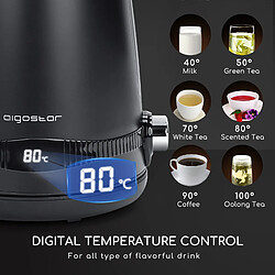 Aigostar Loki - Bouilloire Électrique Température Réglable 40° à 100 °, Digital Touche Bouilloire Thermostat Réglable Inox 1.7L, 2200W Design Retro, Maintien Chaud Jusqu'à 2 H, Niveau Eau Visible, Noir