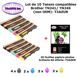 T3AZUR- PACK 10 Toners pour Brother TN 241 BK , TN 245 C,Y,M Brother DCP-9020CDW HL-3140CW MFC-9330CDW MFC-9340CDW + PPA6