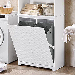 SoBuy BZR150-W Armoire de Salle de Bain Haute avec Sac à Linge, Colonne Meuble Salle de Bain avec Portes, 2 Paniers à Linge Amovibles, Étagères Réglables, Compartiments, 70x37x170 cm, Blanc pas cher