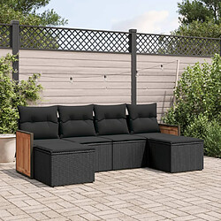 vidaXL Salon de jardin 6 pcs avec coussins noir résine tressée 