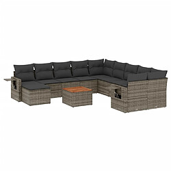 vidaXL Salon de jardin avec coussins 12 pcs gris résine tressée