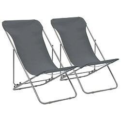 vidaXL Chaises de plage pliables lot de 2 Acier et tissu oxford Gris