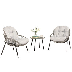 Avis Mendler Poly-Rattan Ensemble HWC-N33, Balcon Set Garniture de jardin Chaise Table d'appoint ~ gris, rembourrage gris clair