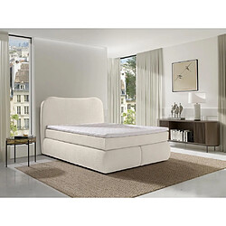 Vente-Unique Ensemble complet boxspring tête de lit + sommier + matelas + surmatelas - 160 x 200 cm - Tissu bouclette - Beige - TRAVINO de YSMÉE 