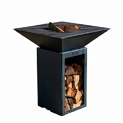 GRILL CHIC Braséro barbecue Le Cévenol 74x74x90 cm à DOUBLE CUVE avec range-bois alu gris anthracite