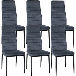 Decoshop26 Lot de 6 chaises de salle à manger design simple en tissu velours gris clair avec couture cadre en métal noir CDS10292 