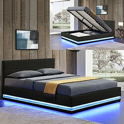 Meubler Design Lit Led Avec Coffre De Rangement Ava - Noir - 180x200 