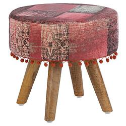 WOMO-DESIGN Tabouret rouge, 38x36 cm, en tissu et pieds en bois